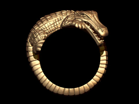 Ouroboros Crocodile Gold Ring 3D Print Model