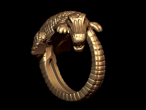 Ouroboros Crocodile Gold Ring 3D Print Model