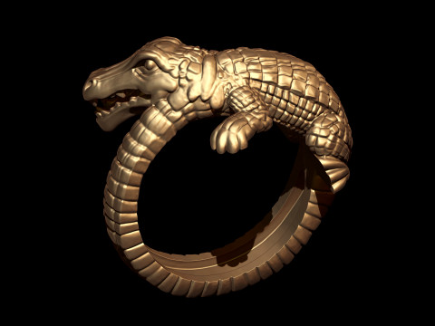 Ouroboros Crocodile Gold Ring 3D Print Model