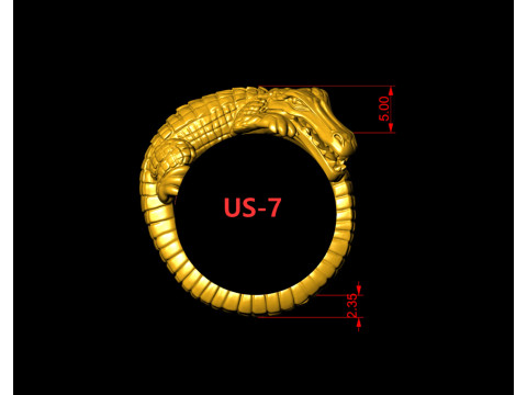 Ouroboros Crocodile Gold Ring 3D Print Model