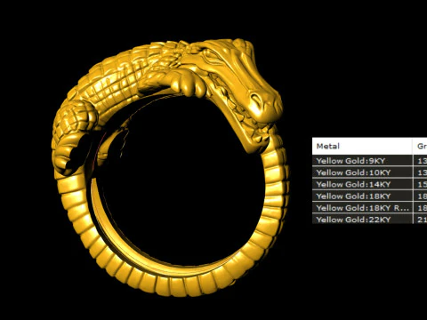 Ouroboros Crocodile Gold Ring 3D Print Model