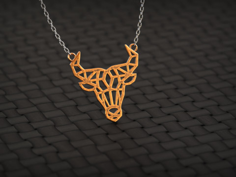 Geometric Bull Skull Head Pendant 3D Print Model