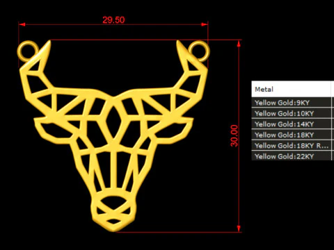 Geometric Bull Skull Head Pendant 3D Print Model