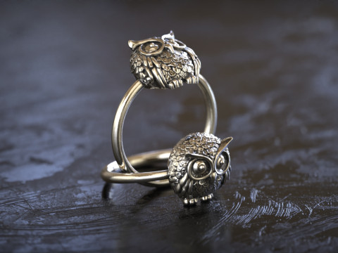 Owl Head Sculpted Gold Ring 3D Print Model