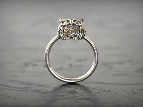 Owl Head Sculpted Gold Ring 3D Print Model