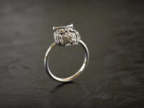 Owl Head Sculpted Gold Ring 3D Print Model