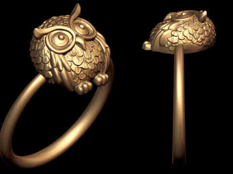 Owl Head Sculpted Gold Ring 3D Print Model