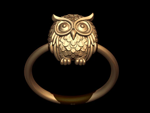 Owl Head Sculpted Gold Ring 3D Print Model