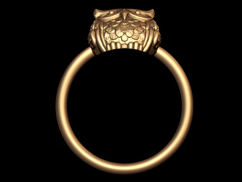 Owl Head Sculpted Gold Ring 3D Print Model