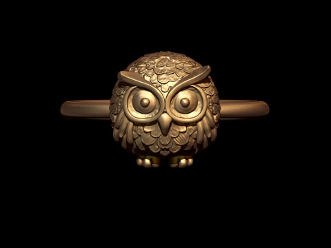 Owl Head Sculpted Gold Ring 3D Print Model