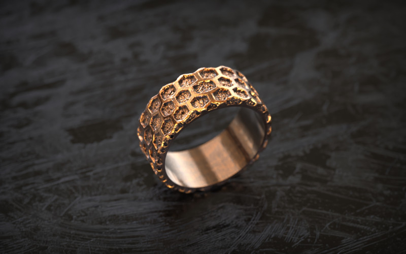 Ring mit Waben-Hex-Nugget-Muster 3D Druckmodell .c4d .max .obj .3ds .fbx .stl .blend