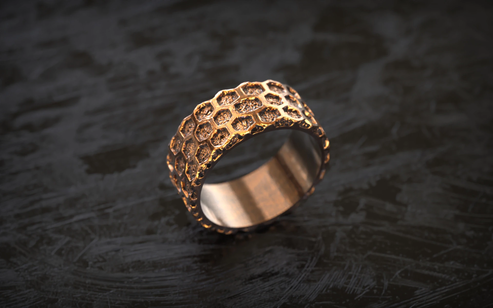 Honeycomb Hex Nugget Pattern Ring 3D Print Model .c4d .max .obj .3ds .fbx .stl .blend 