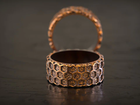 Honeycomb Hex Nugget Pattern Ring 3D Print Model