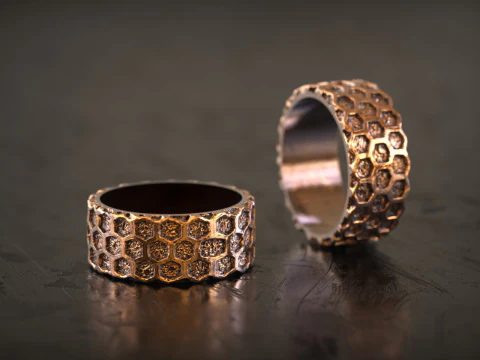 Honeycomb Hex Nugget Pattern Ring 3D Print Model
