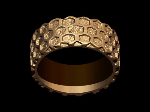 Honeycomb Hex Nugget Pattern Ring 3D Print Model