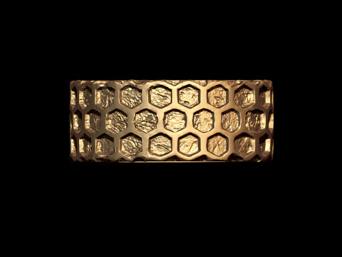 Honeycomb Hex Nugget Pattern Ring 3D Print Model