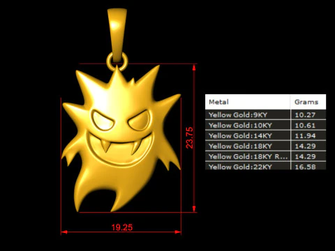 Gengar Horror Ghosted Pokemon Pendant 3D Print Model