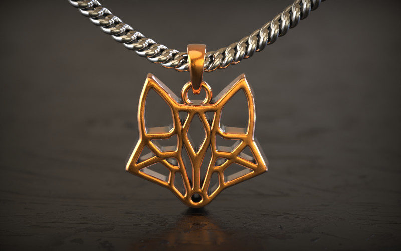 Geometric Fox Head Pendant 3D Print Model .c4d .max .obj .3ds .fbx .stl .blend 