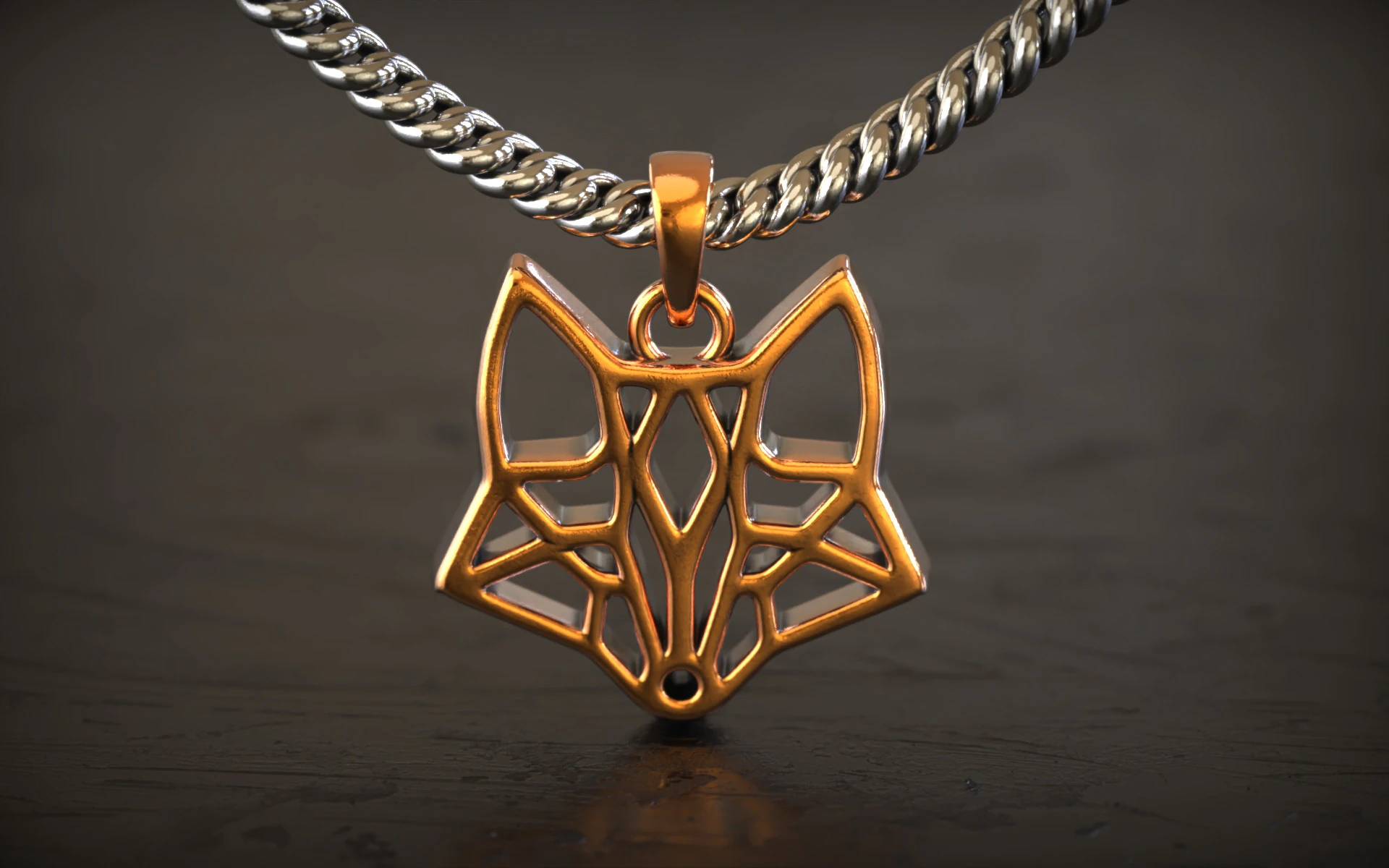 Geometric Fox Head Pendant 3D Print Model .c4d .max .obj .3ds .fbx .stl .blend
