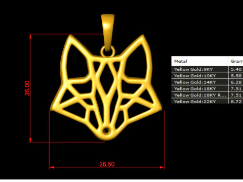 Geometric Fox Head Pendant 3D Print Model