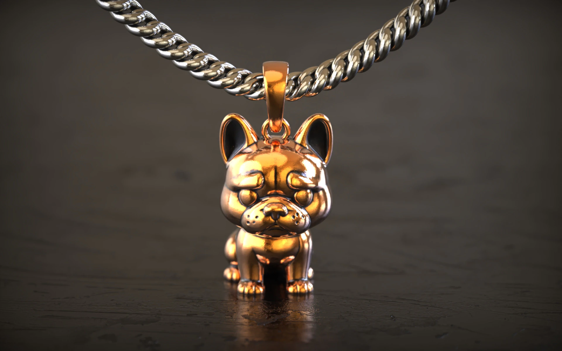 Golden Bulldog Pendant 3D Print Model .c4d .max .obj .3ds .fbx .stl .blend