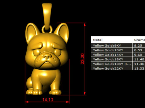 Golden Bulldog Pendant 3D Print Model