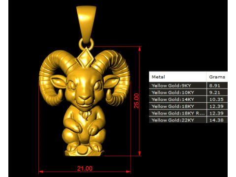 Bighorn sheep Animal Pendant 3D Print Model