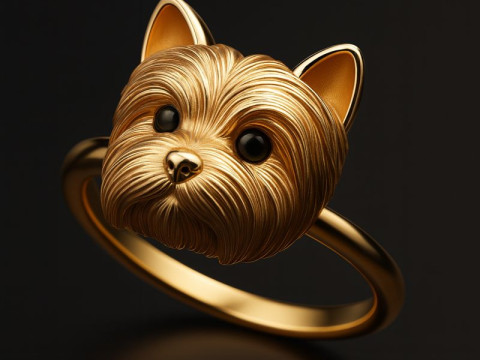 Cincin wajah anjing Yorkie yang lucu Model Cetak 3D