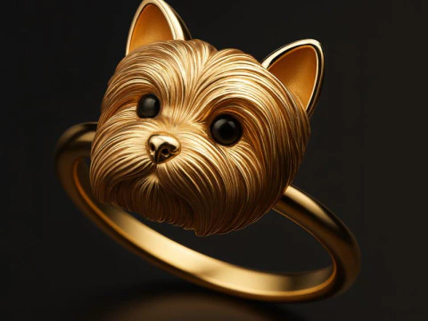 Anel fofo com cara de cachorro Yorkie Modelo de Impressão 3D