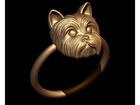 Anello con faccia di cane carino Yorkie Modello di stampa 3D