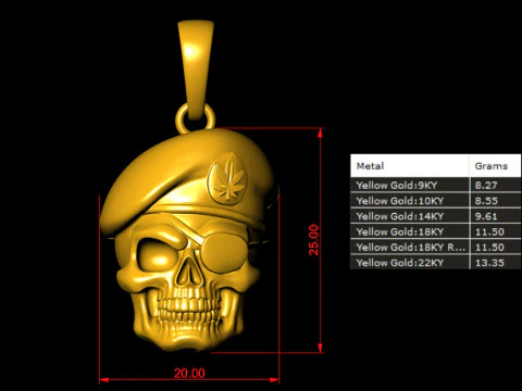 Military Soldier Captian Skull Pendant 3D Print Model
