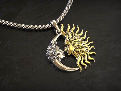 Doppelgesichtsanh&auml;nger Sonne und Mond 3D Druckmodell