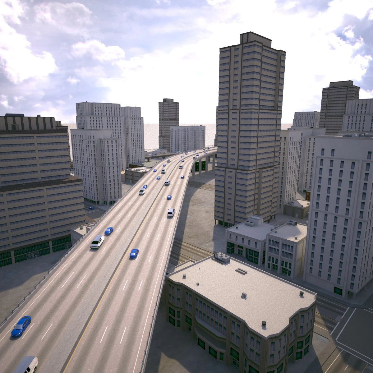 city district 02 3D Model .c4d .max .obj .3ds .fbx .stl .blend 