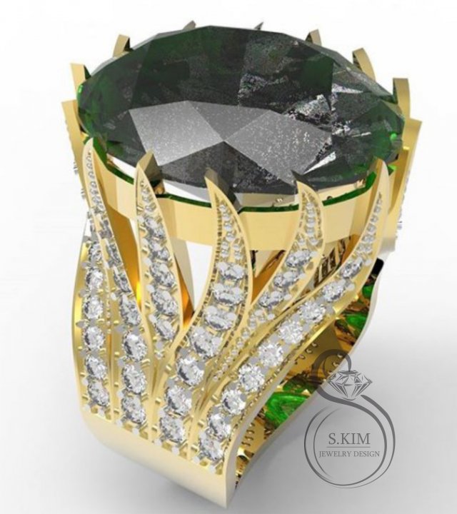 ring with oval gem 20x17mm and leaflet 3D Принт Модель .c4d .max .obj .3ds .fbx .stl .blend 