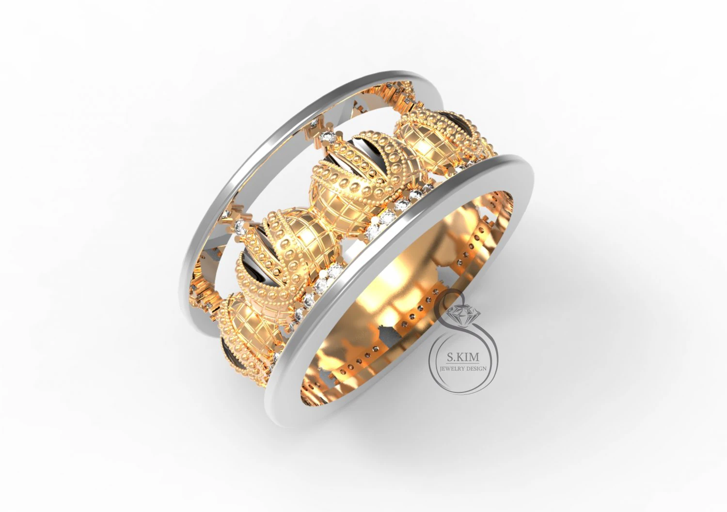 crown ring with gems 3D Print Model .c4d .max .obj .3ds .fbx .stl .blend 
