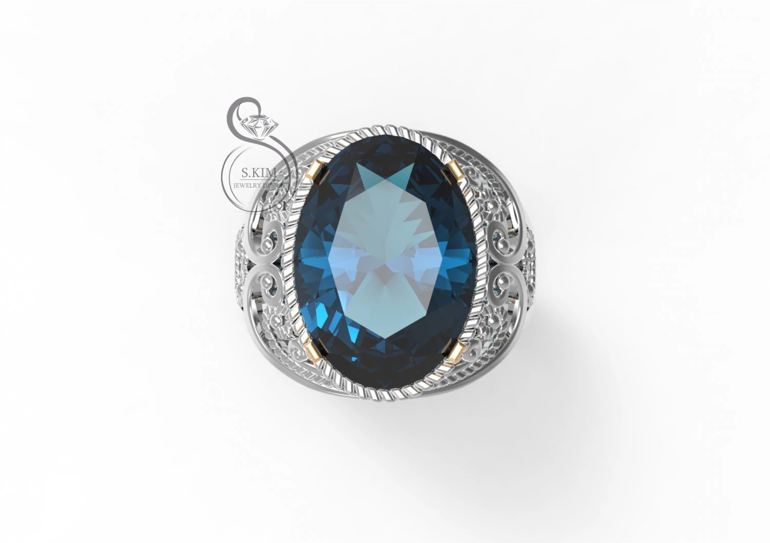 ring with oval gem 14x10mm 3D Print Model .c4d .max .obj .3ds .fbx .stl .blend 