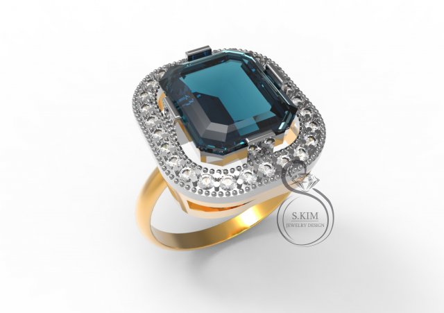 ring emerald 12x10 rectangular gem radiant 3D 프린트 모델 .c4d .max .obj .3ds .fbx .stl .blend 