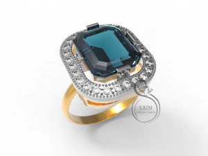 戒指 祖母绿 12x10 矩形雷地宝石 3D 打印模型