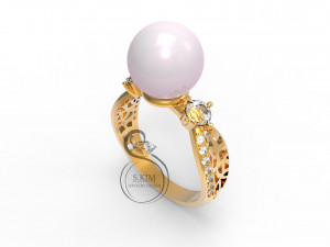 2 rings with pearl 8mm convex and concave 3D 打印模型