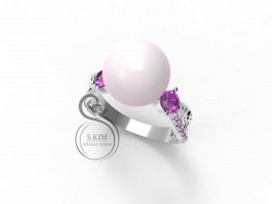 2 rings with pearl 8mm convex and concave 3Dプリントモデル