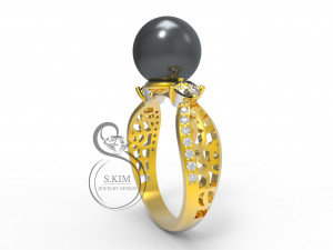 2 rings with pearl 8mm convex and concave 3Dプリントモデル