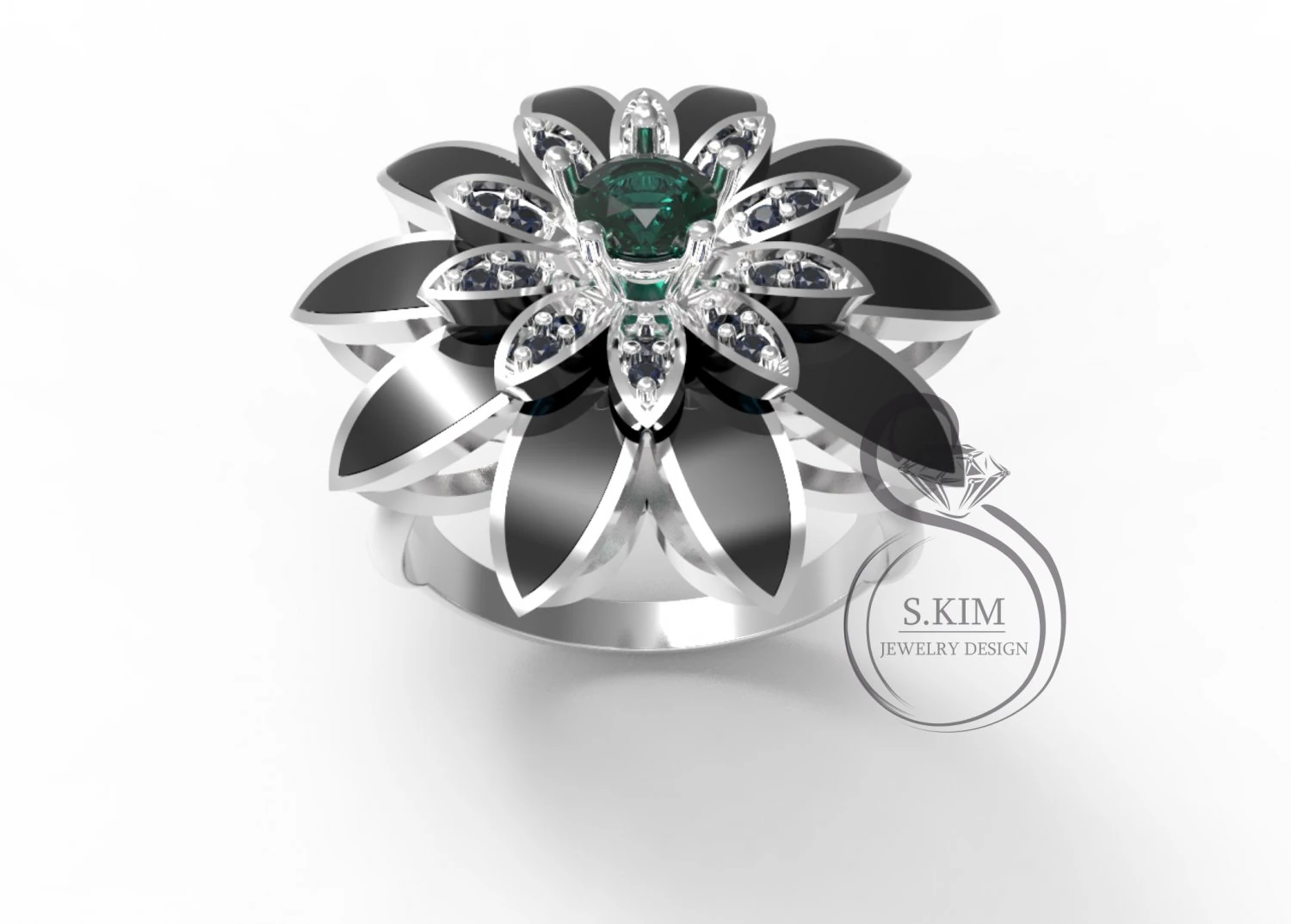 ring flower with enamel on leaflet 3D Print Model .c4d .max .obj .3ds .fbx .stl .blend