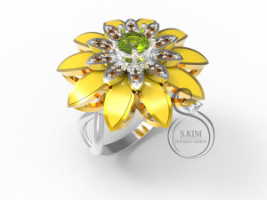 ring flower with enamel on leaflet Modèles 3D en vedette