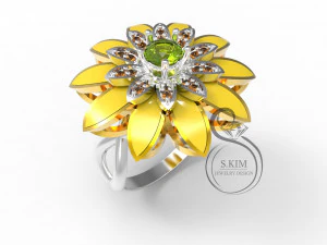 ring flower with enamel on leaflet 3D Print Model