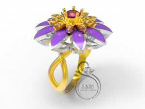 ring flower with enamel on leaflet Modèles 3D en vedette