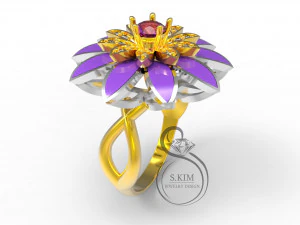 ring flower with enamel on leaflet 3D Print Model