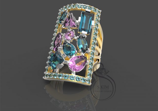 rectangular ring with different gems 3d print model Modèles 3D en vedette .c4d .max .obj .3ds .fbx .stl .blend 