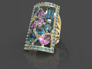 rectangular ring with different gems 3d print model Model do druku 3D