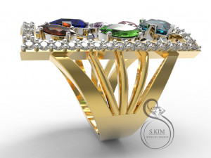 rectangular ring with different gems 3d print model Modèles 3D en vedette