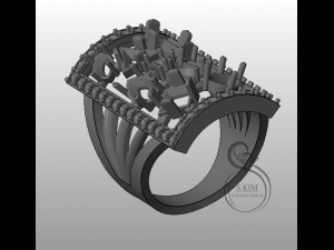 rectangular ring with different gems 3d print model Modèles 3D en vedette